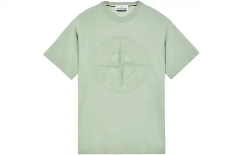 STONE ISLAND T Shirts Men's Sage Green Crew Neck Moderate Straight Fit