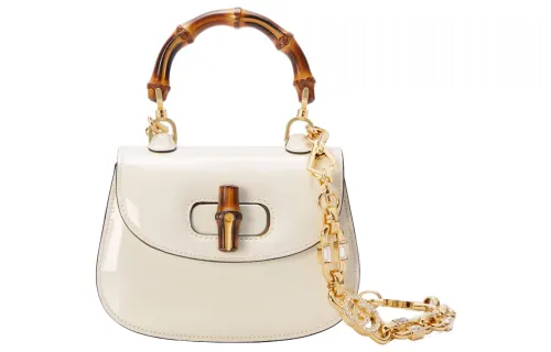 GUCCI Bamboo 1947 Patent Leather Shoulder Bag, Crossbody Bag, Handbag Mini Women's White