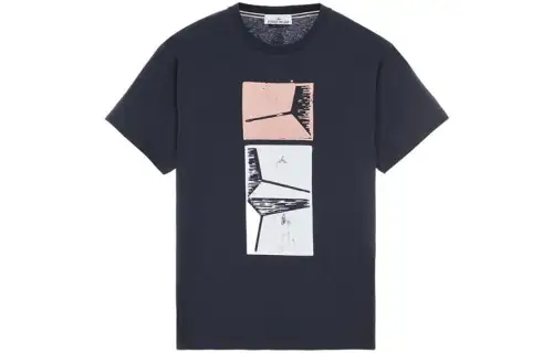 STONE ISLAND T Shirts Men's Blue Crew Neck Moderate Straight Fit