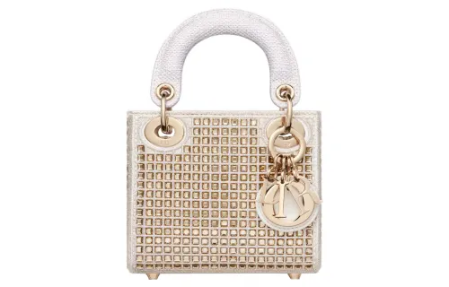 DIOR Lady Dior Faux Crystal Embroidery Handbag Shoulder Bag, Crossbody Bag, Handbag Extra Mini Women's White