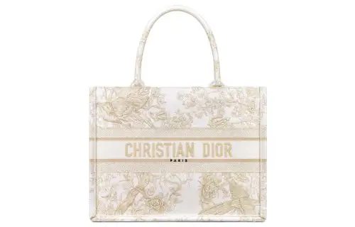 DIOR BookTote Embroidery Tote Bag, Shopping Bag, One Shoulder Handbag Medium Women's Light Gold