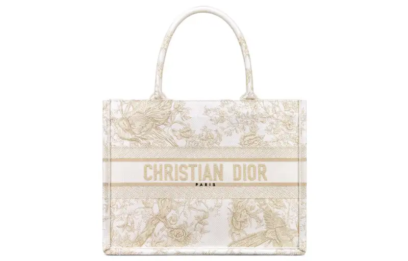 DIOR BookTote Embroidery Tote Bag, Shopping Bag, One Shoulder Handbag Medium Women's Light Gold