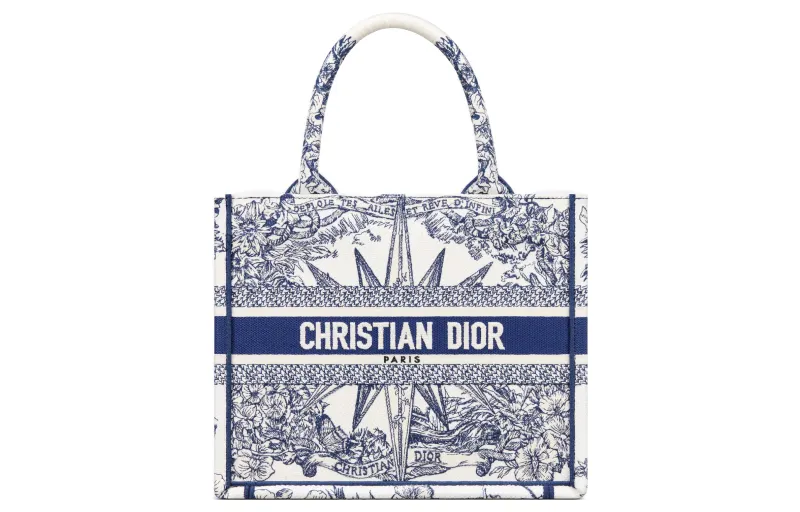 DIOR BookTote Embroidery Tote Bag, Shopping Bag, Handbag Small Women's Blue/White