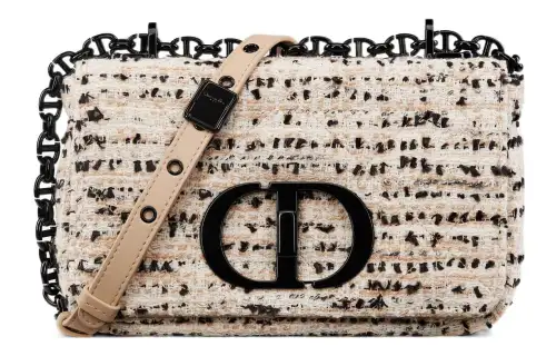 DIOR Caro Tweed With Canvas Handheld Shoulder Bag, Crossbody Bag Small Women's White/Black