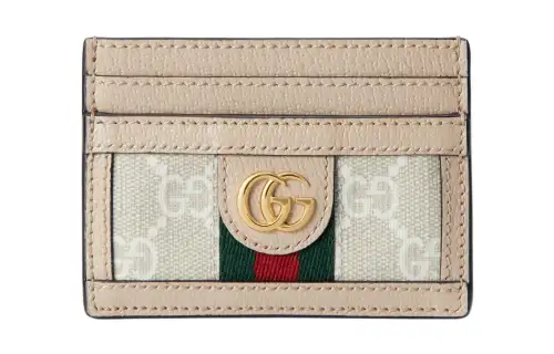 GUCCI Ophidia Canvas With Leather Trim Card Holder Women's Beige/White