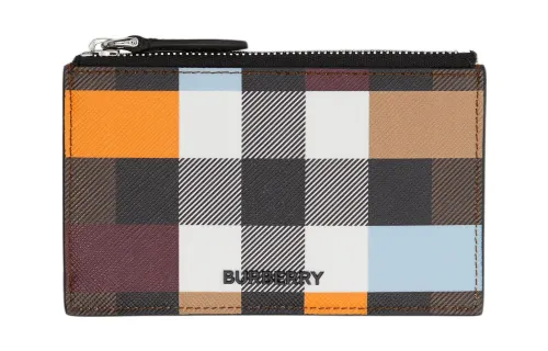 Burberry PU Polyurethane Cotton Card Holder Men's Dark Birch Brown