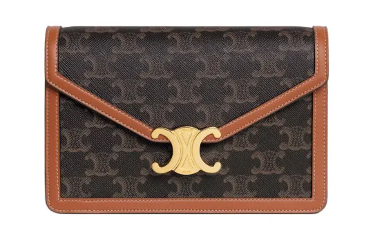 CELINE Margo Fabric With Calfskin Trim Shoulder Bag, Wallet Mini Women's Tan