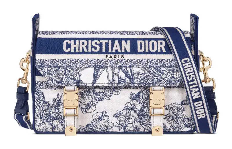 DIOR DiorCamp Pattern Embroidery Canvas Messenger Bag, Shoulder Bag, Crossbody Bag Small Women's Blue