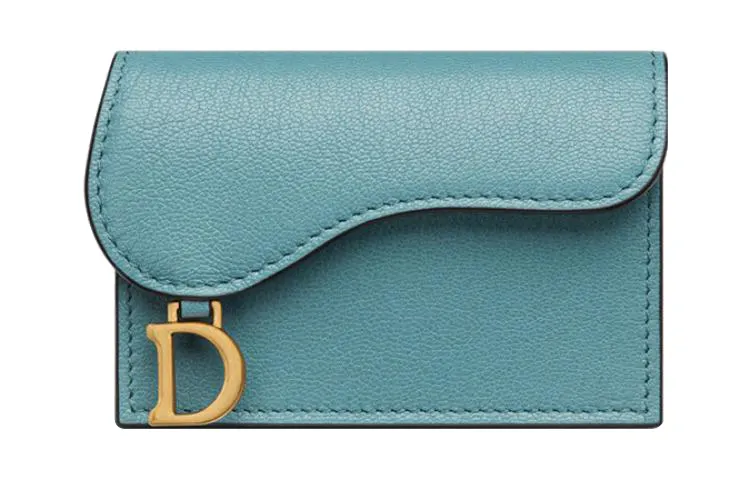 DIOR Saddle Goatskin Card Holder Card Holder Women's Sky Blue