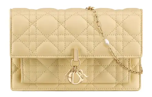 DIOR My Dior Sheepskin Handheld Shoulder Bag, Crossbody Bag Women's Light Yellow