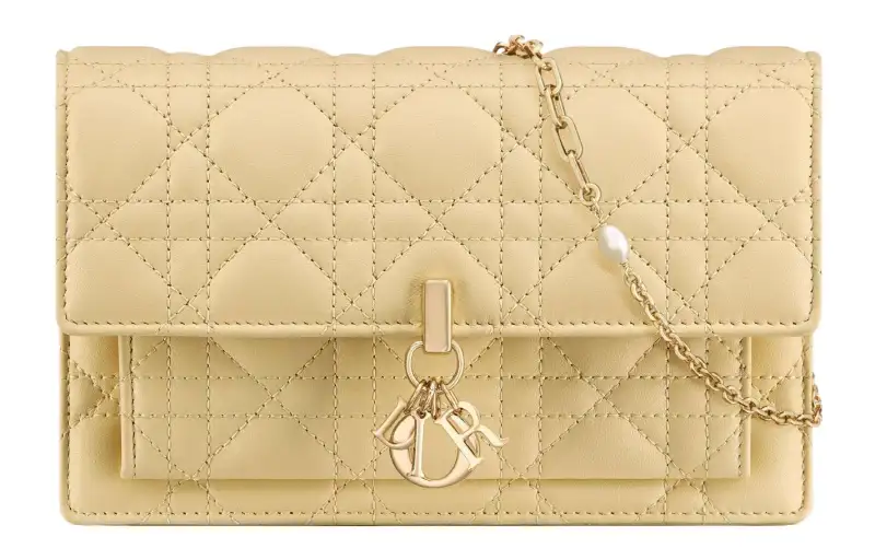 DIOR My Dior Sheepskin Handheld Shoulder Bag, Crossbody Bag Women's Light Yellow
