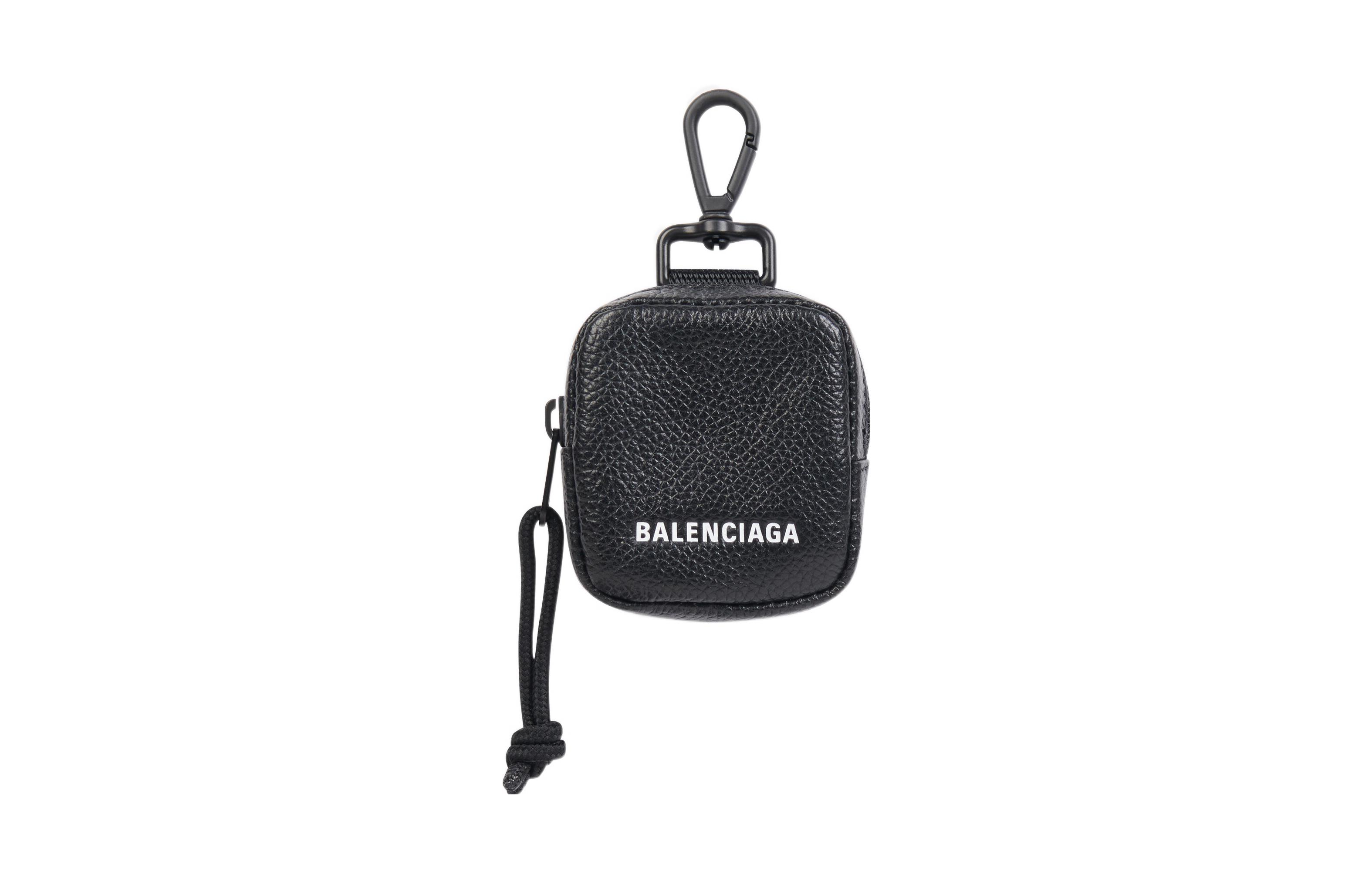 Balenciaga Explorer Grained Calfskin Airpod Earphone Case Men's Black