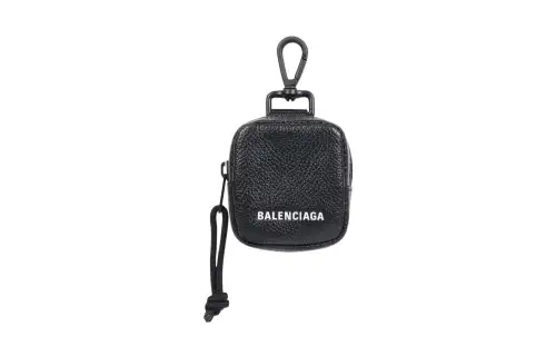 Balenciaga Explorer Grained Calfskin Airpod Earphone Case Men's Black