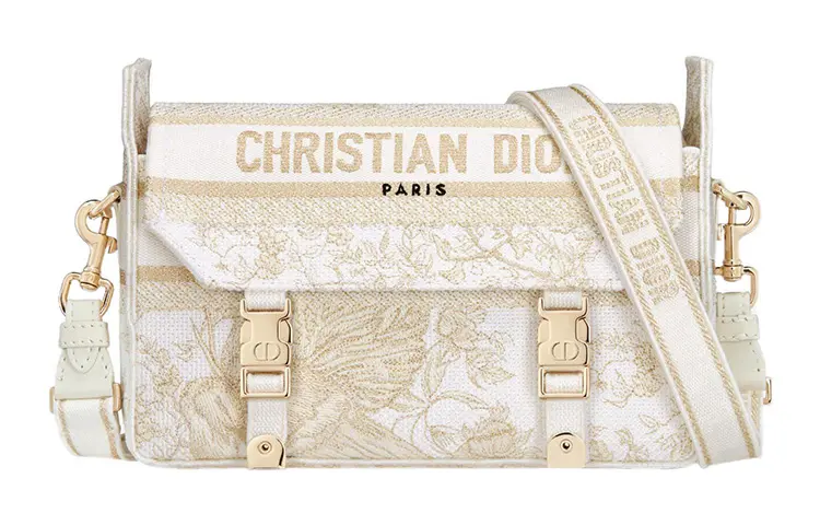 DIOR DiorCamp Pattern Embroidery Messenger Bag, Handbag, Shoulder Bag, Crossbody Bag Small Women's Light Gold