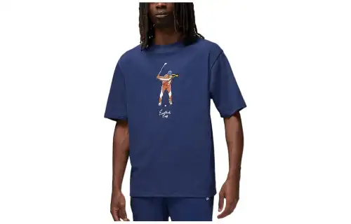 Jordan X Eastside Golf golf joint series cartoon animation print American retro casual short-sleeved T-shirt men's navy blue