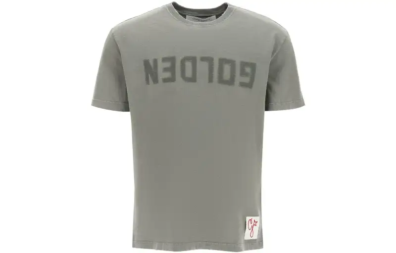 Golden Goose T Shirts Men's Gray Green Crew Neck Moderate Straight Fit