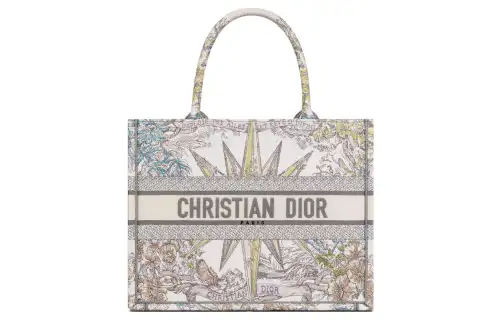 DIOR BookTote Embroidery Tote Bag, Shopping Bag, One Shoulder Handbag Medium Women's White/Multicolor