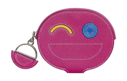 HERMES In The Loop Mysore Goat Skin Pig Nose Card Holder Regular Women's Mulan Pink/Lemon/Water Sprite Blue