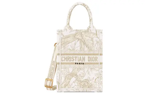 DIOR BookTote Embroidery Handbag Mini Women's Light Gold