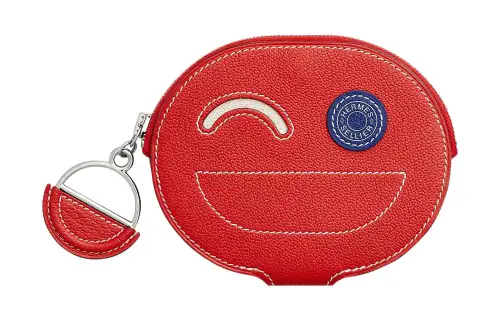 HERMES In The Loop Mysore Goat Skin Card Holder Women's Orange Red/Gray White/Electric Blue
