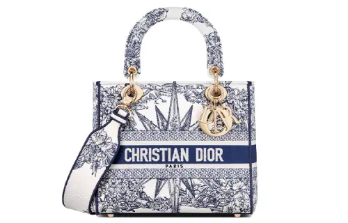 DIOR Lady D Lite Embroidery Handbag Shoulder Bag, Crossbody Bag, Handbag Medium Women's Blue