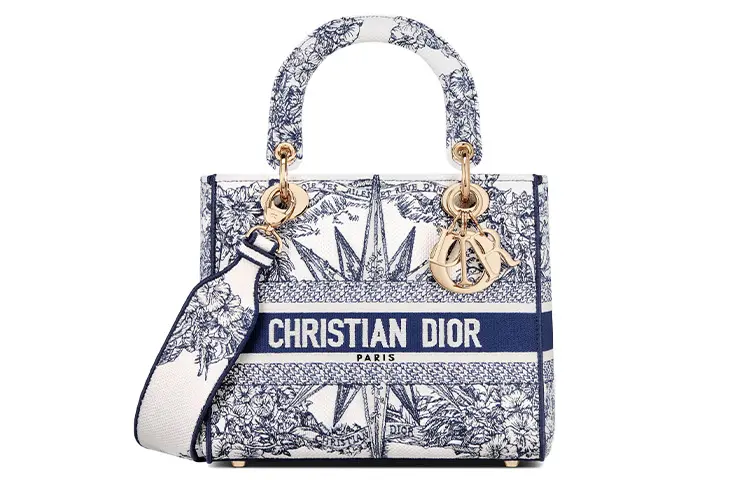 DIOR Lady D Lite Embroidery Handbag Shoulder Bag, Crossbody Bag, Handbag Medium Women's Blue