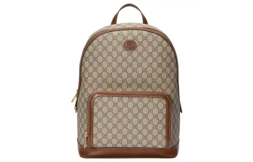 GUCCI GG Retro Canvas With Leather Trim Backpack Men's Beige/Ebony