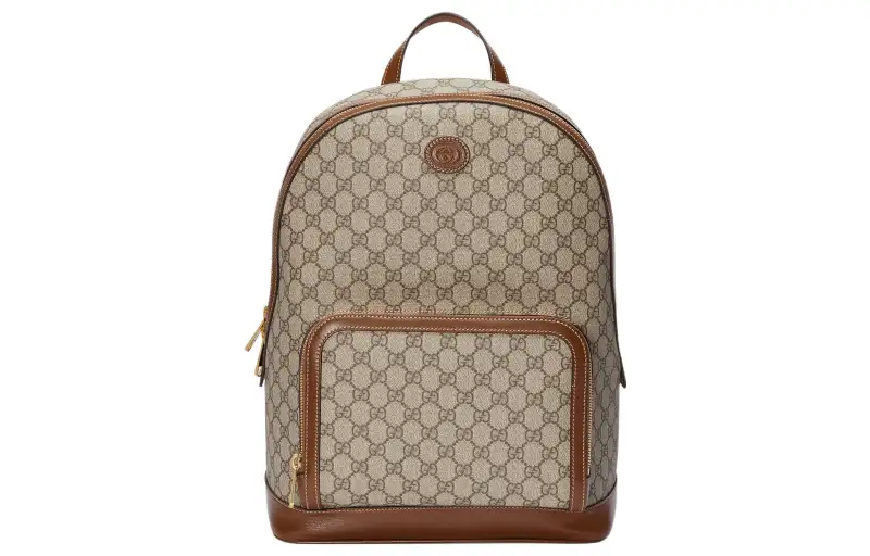 GUCCI GG Retro Canvas With Leather Trim Backpack Men's Beige/Ebony
