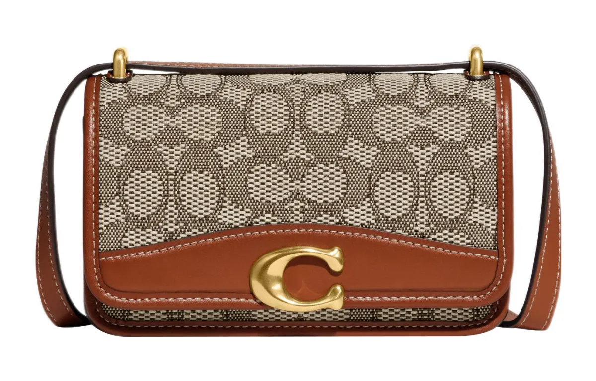COACH Bandit Cow Leather With Fabric Shoulder Bag, Crossbody Bag Small Women's Gray & Brown