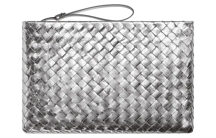 Bottega Veneta Sheepskin Clutch Large Women's Silver
