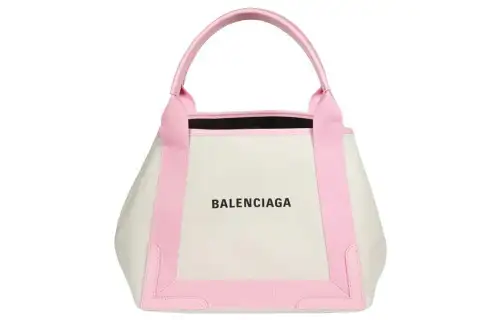 Balenciaga Navy Cow Leather Detail Handbag Small Women's Pink/Ecru