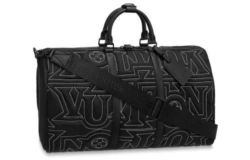 LOUIS VUITTON Keepall Cow Leather Trim Shoulder Bag, Crossbody Bag, Handbag, Travel Bag Men's Black