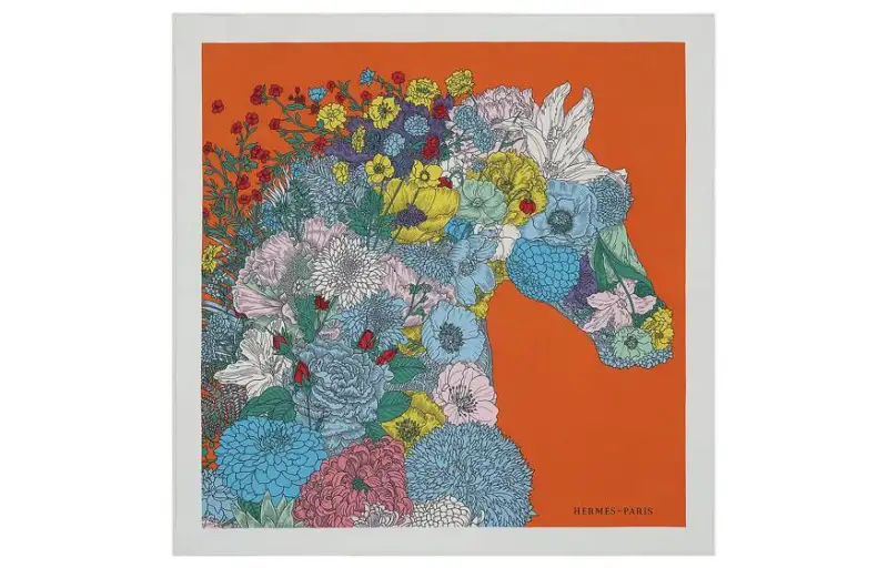 HERMES Silk Scarf Unisex Orange