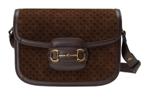 GUCCI Horsebit 1955 Leather With Suede Saddle Bag, Crossbody Bag, Shoulder Bag Women's Dark Brown