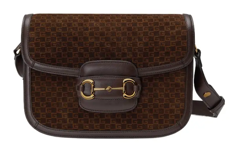 GUCCI Horsebit 1955 Leather With Suede Saddle Bag, Crossbody Bag, Shoulder Bag Women's Dark Brown