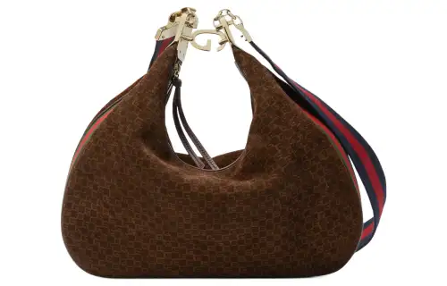GUCCI Attache Leather With Suede Dumpling Bag, Portable Crossbody Bag, Shoulder Bag Women's Dark Brown