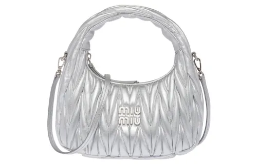 MIU MIU Wander Soft Sheep Leather Handbag Small Women's Silver