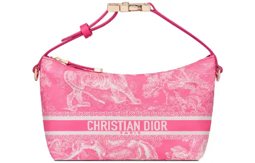 DIOR DiorTravel Embroidery Lunch Bag Clutch Handbag Small Women's Neon Pink