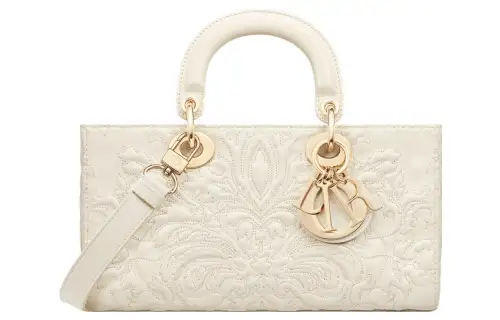 DIOR Lady D Joy Sheepskin Handbag, Shoulder Bag, Crossbody Bag, Handbag Medium Women's Milk White