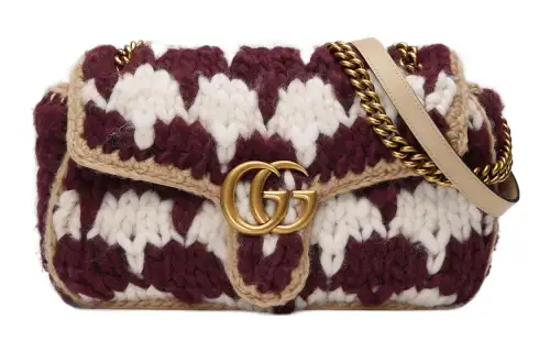 GUCCI GG Marmont Wool Crossbody Bag, Shoulder Bag Women's White & Burgundy