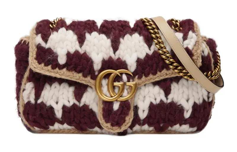 GUCCI GG Marmont Wool Crossbody Bag, Shoulder Bag Women's White & Burgundy