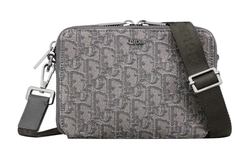 DIOR Jacquard Fabric One Shoulder Crossbody Clutch Men's Metallic