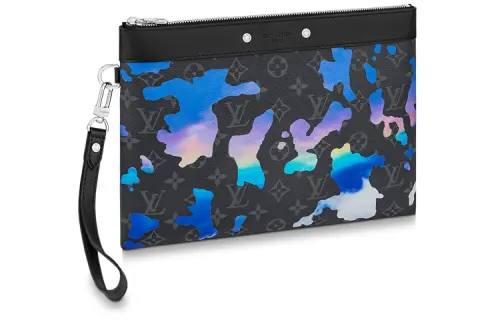 LOUIS VUITTON Pochette To Go Coated Canvas With Leather Clutch Men's Blue/Black