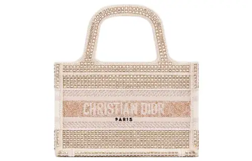 DIOR BookTote Faux Crystal Embroidery Tote Bag, Shopping Bag, Handbag Mini Women's Gold