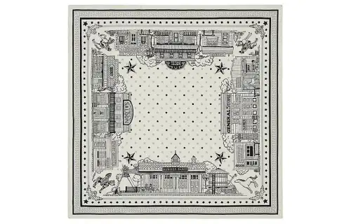 HERMES Silk Scarf Women's White/Gray/Black