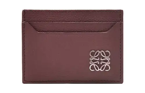 LOEWE Anagram Pebble Texture Cow Leather Card Holder Women's Burgundy