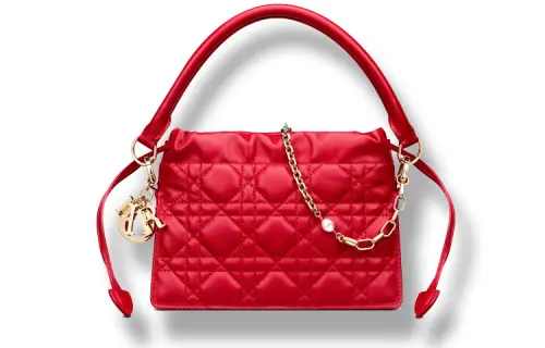 DIOR Lady Dior Sheepskin One Shoulder Handbag Mini Women's Red