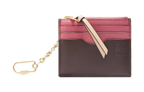 LOEWE Soft Grain Cow Leather Card Holder Women's Rose Red/Dark Brown