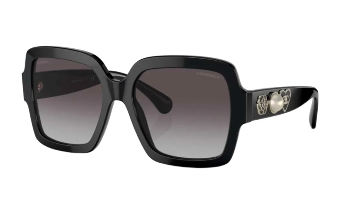 CHANEL Square Sunglasses Women's Black