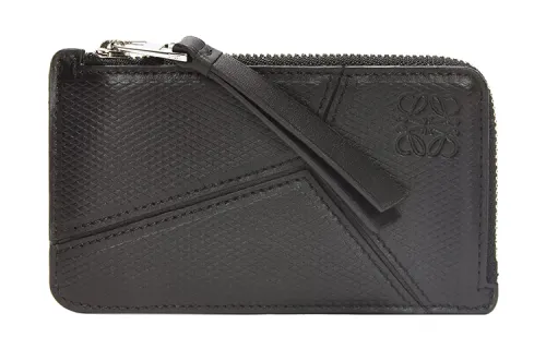 LOEWE Puzzle Textured Cow Leather Card Holder Men's Black
